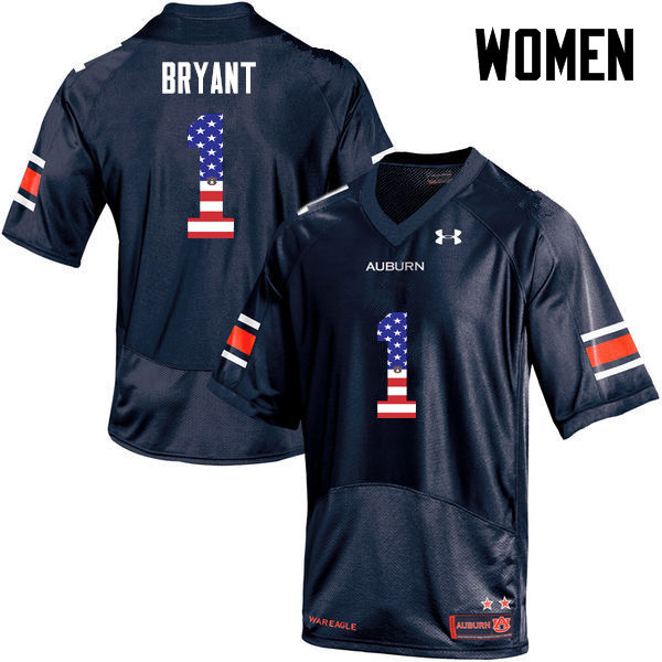 Auburn Tigers Women's Big Cat Bryant #1 Navy Under Armour Stitched College USA Flag Fashion NCAA Authentic Football Jersey BVX4274GC